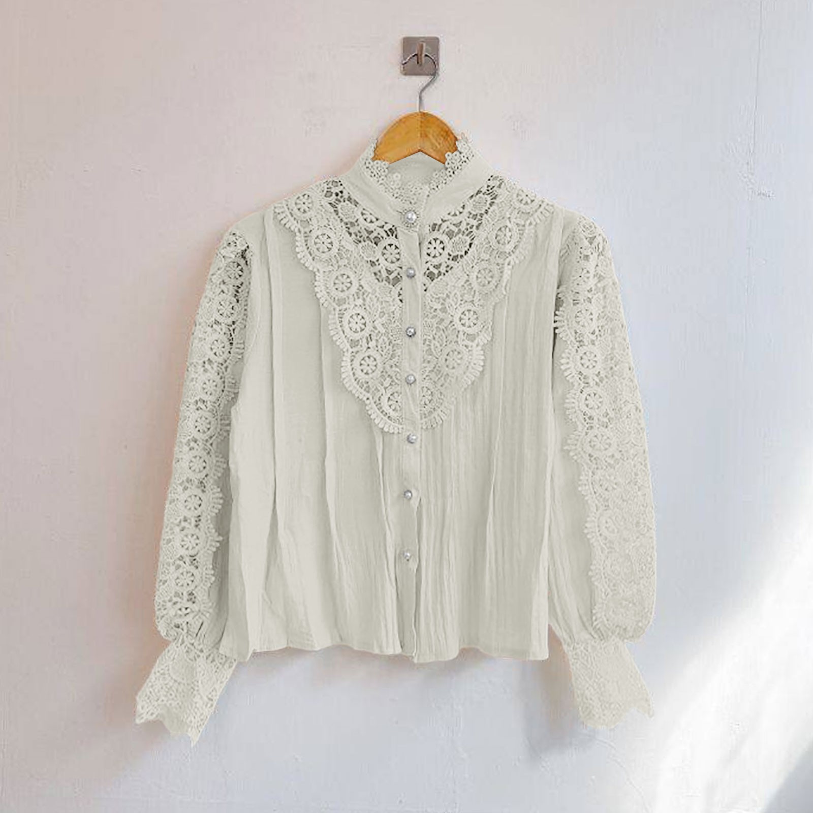 thumbnail image 4 of Top holgado y elegante con botones y patchwork floral para mujer - Blusa transpirable de poliéster para primavera/verano/otoño, oficina/playa/citas, 4 of 8